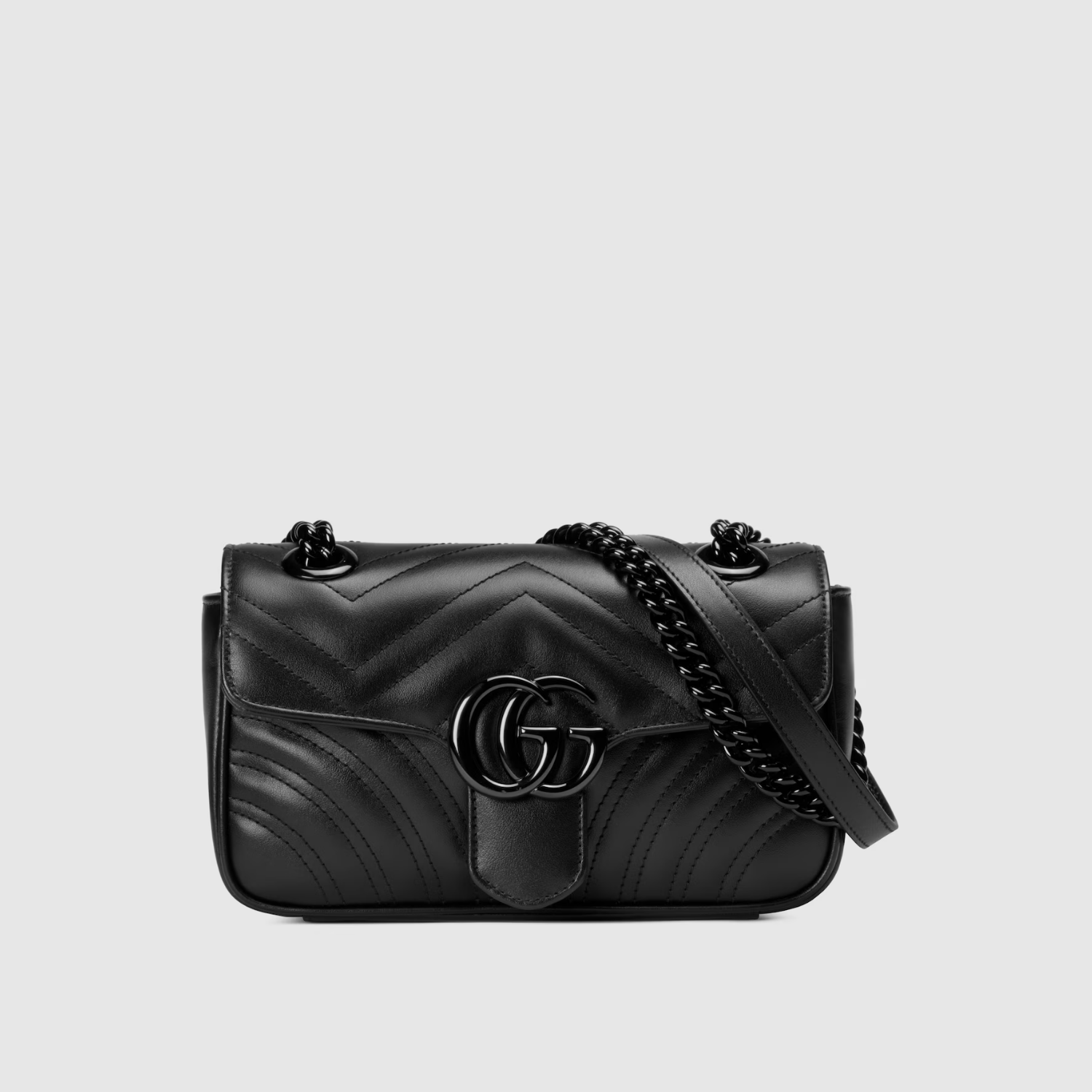 MINI SHOULDER BAG, MATELASSÉ CHEVRON LEATHER – BLACK