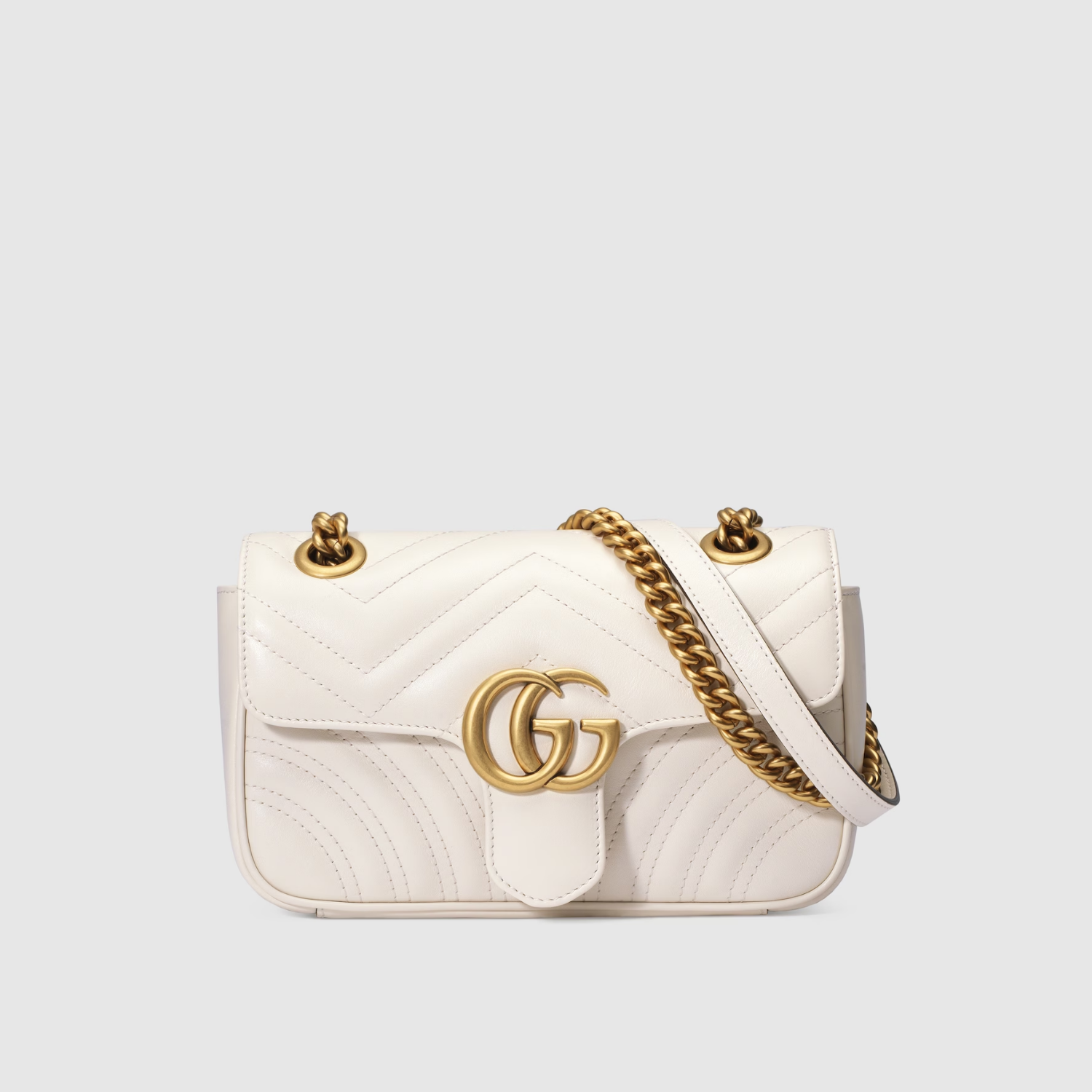 MINI SHOULDER BAG, MATELASSÉ CHEVRON LEATHER – WHITE