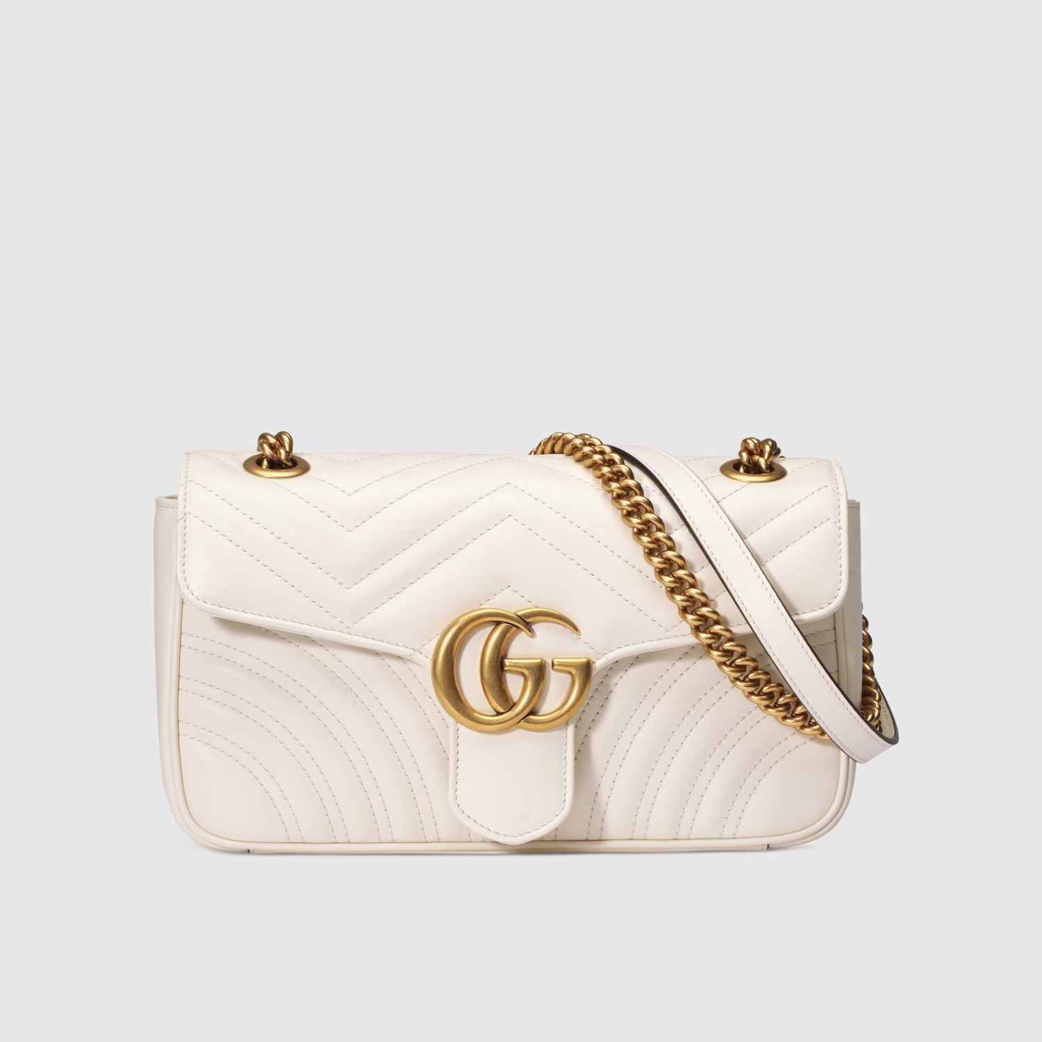SMALL SHOULDER BAG, MATELASSÉ CHEVRON LEATHER – WHITE