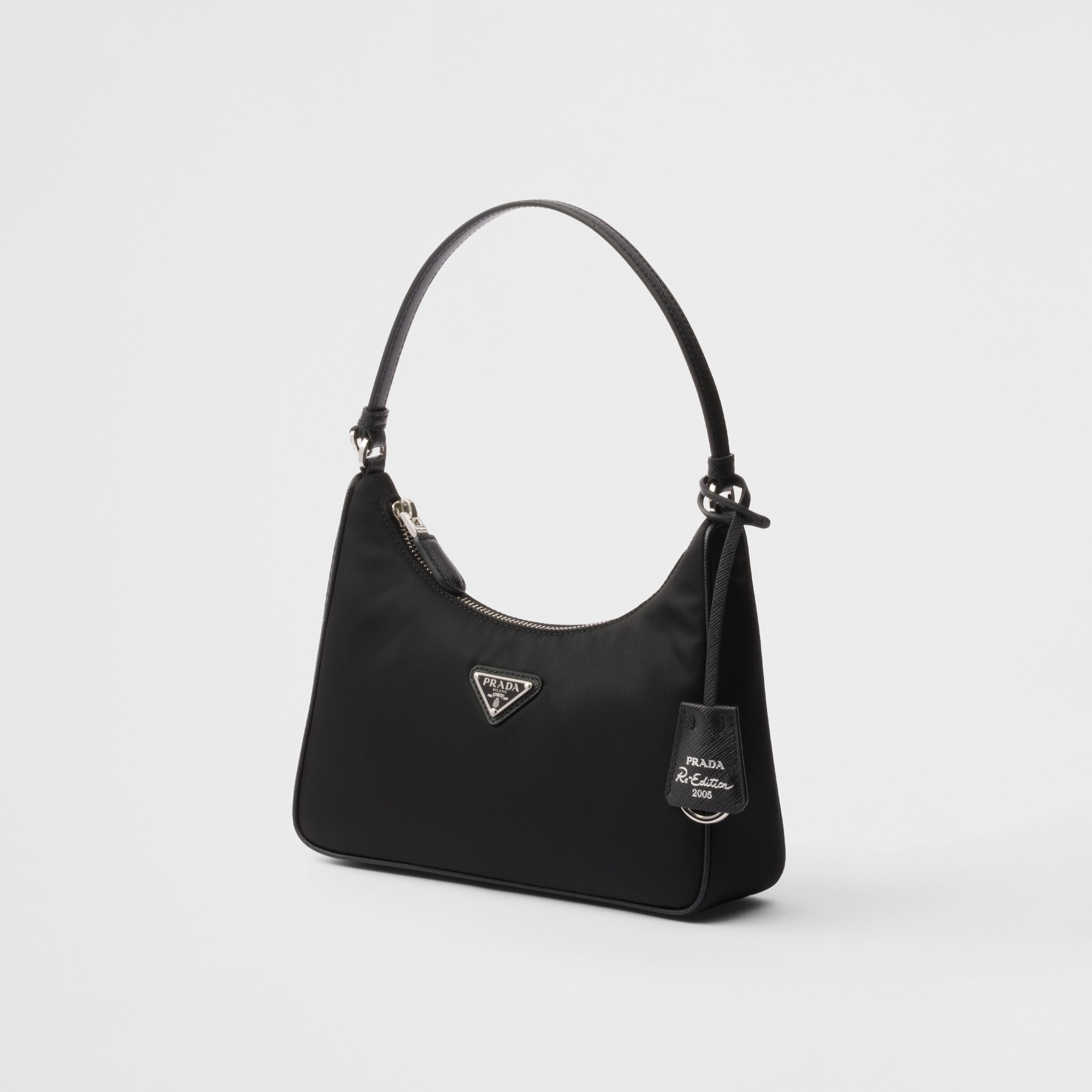 RE-NYLON AND SAFFIANO MINI BAG, RECYCLED POLYAMIDE – BLACK / SILVER