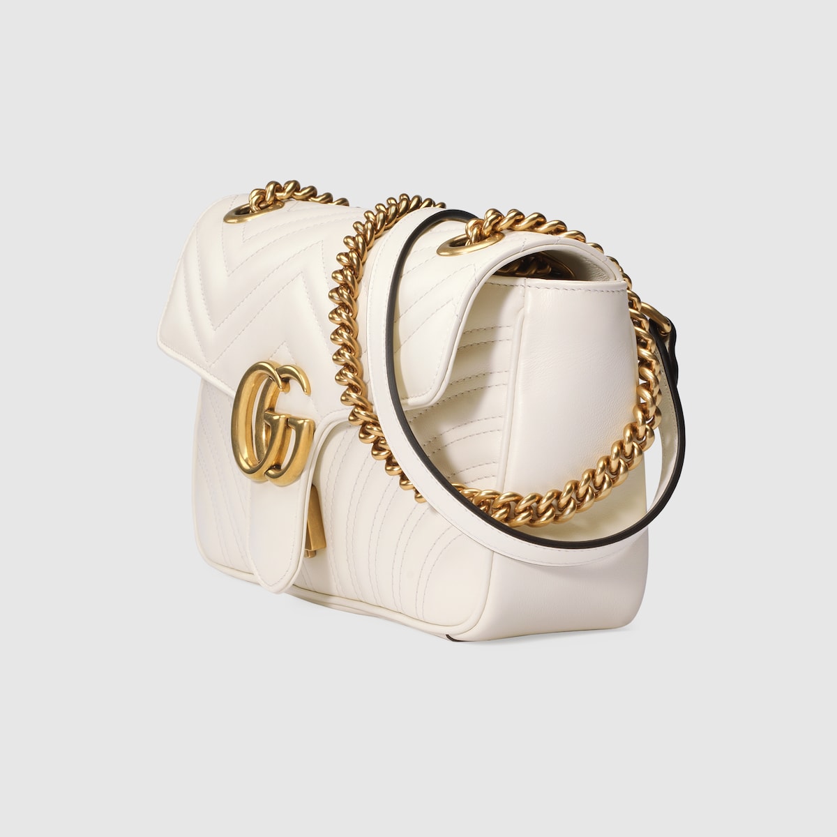 SMALL SHOULDER BAG, MATELASSÉ CHEVRON LEATHER – WHITE
