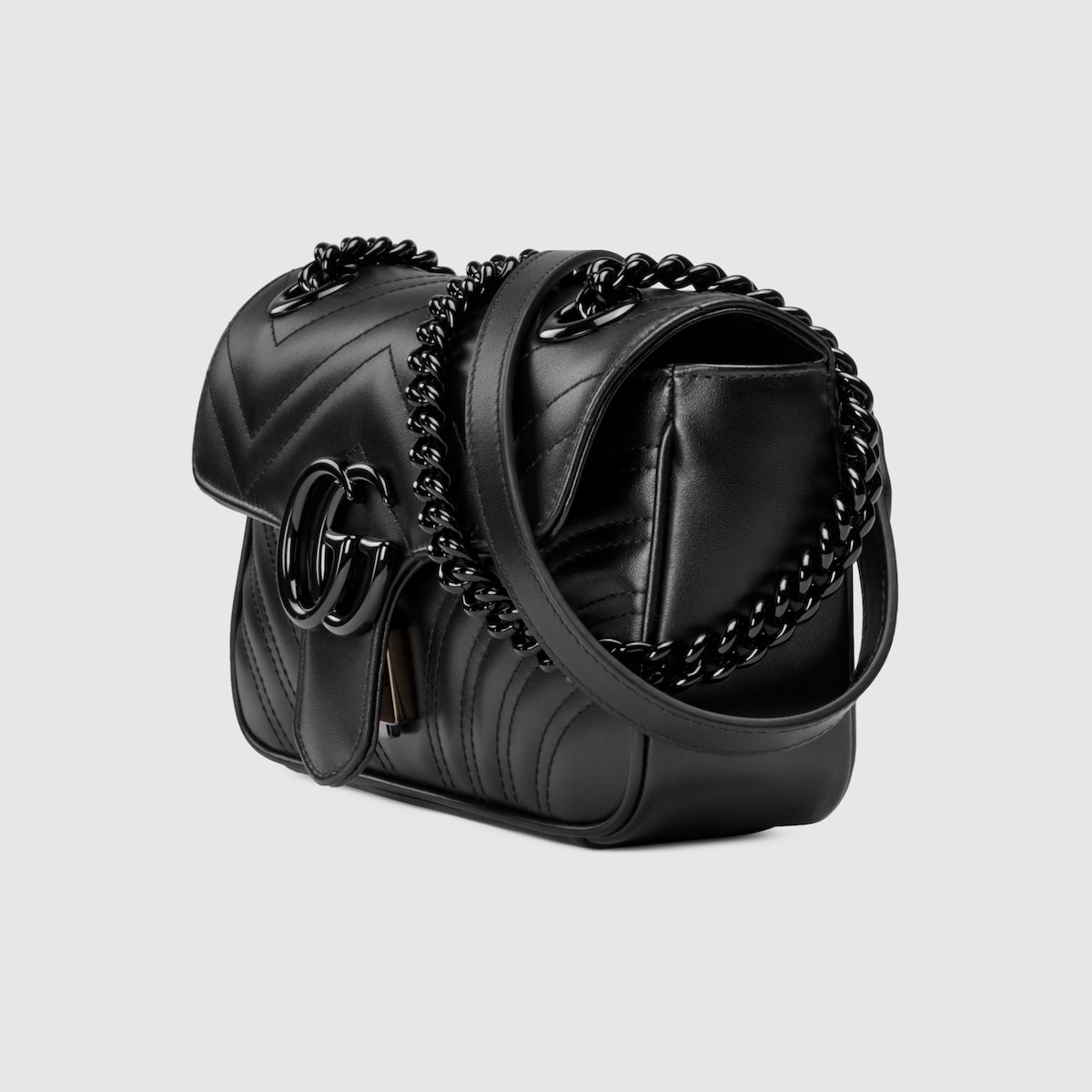 MINI SHOULDER BAG, MATELASSÉ CHEVRON LEATHER – BLACK
