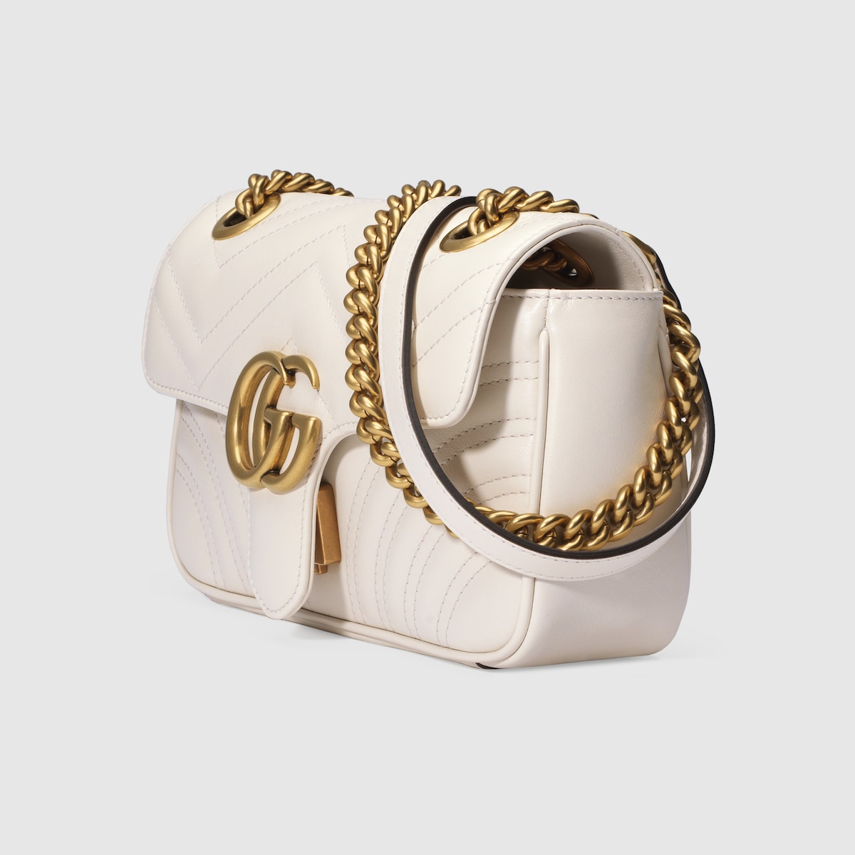 MINI SHOULDER BAG, MATELASSÉ CHEVRON LEATHER – WHITE