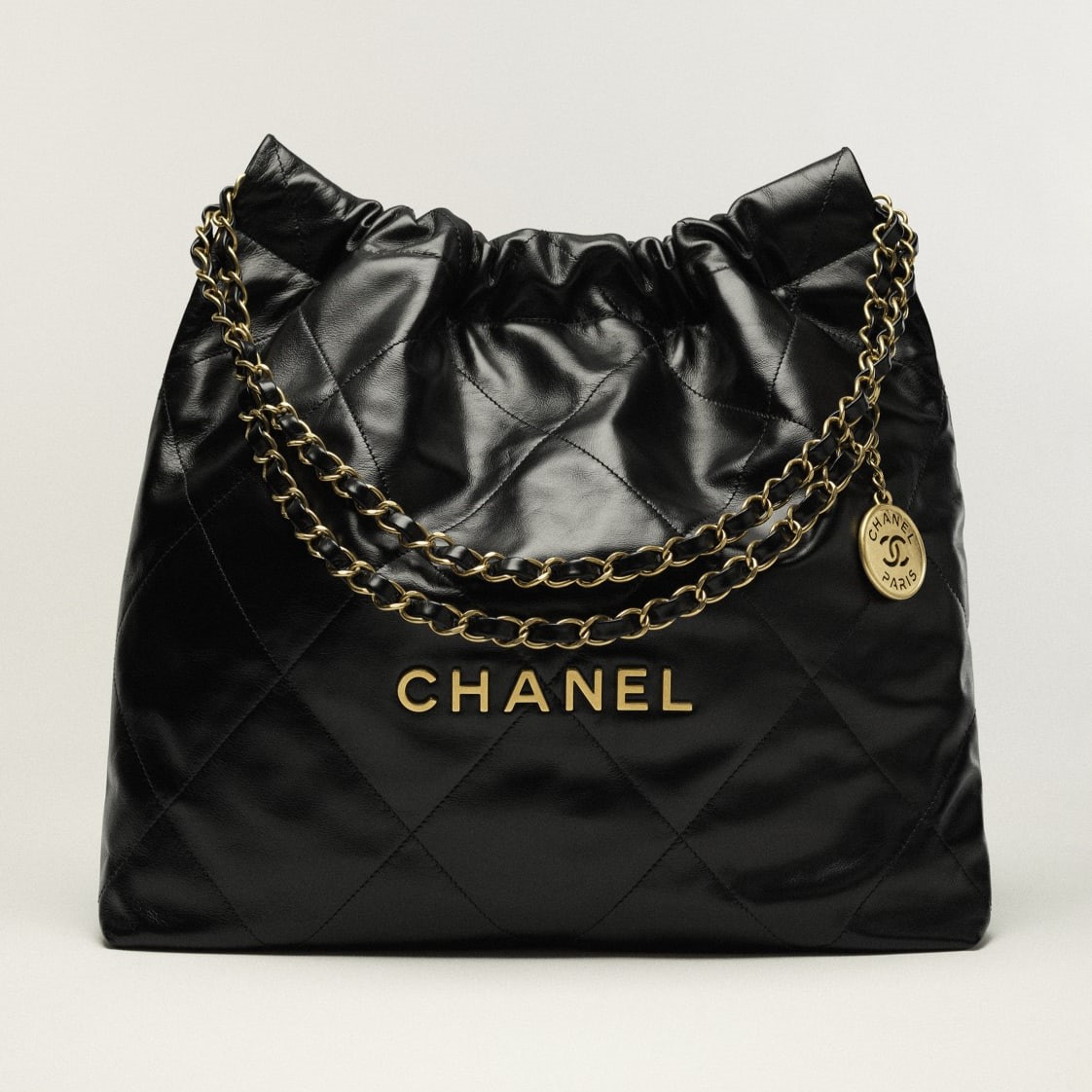 HANDBAG, SHINY CALFSKIN – BLACK
