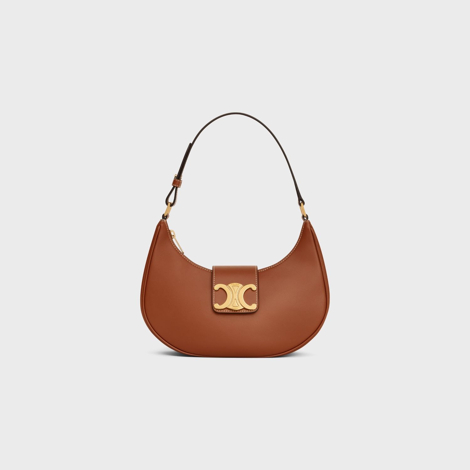 MEDIUM CURVED SHOULDER BAG, SMOOTH CALFSKIN – TAN