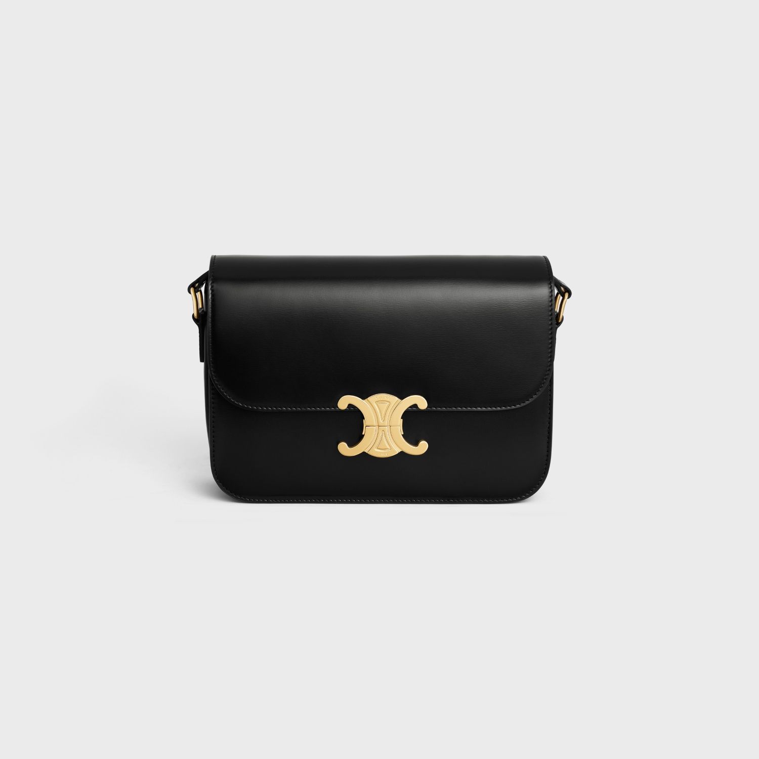 CLASSIC SHOULDER BAG, SHINY CALFSKIN – BLACK