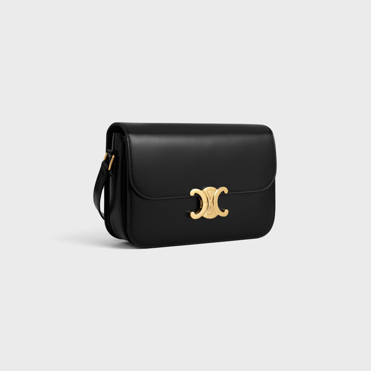 CLASSIC SHOULDER BAG, SHINY CALFSKIN – BLACK