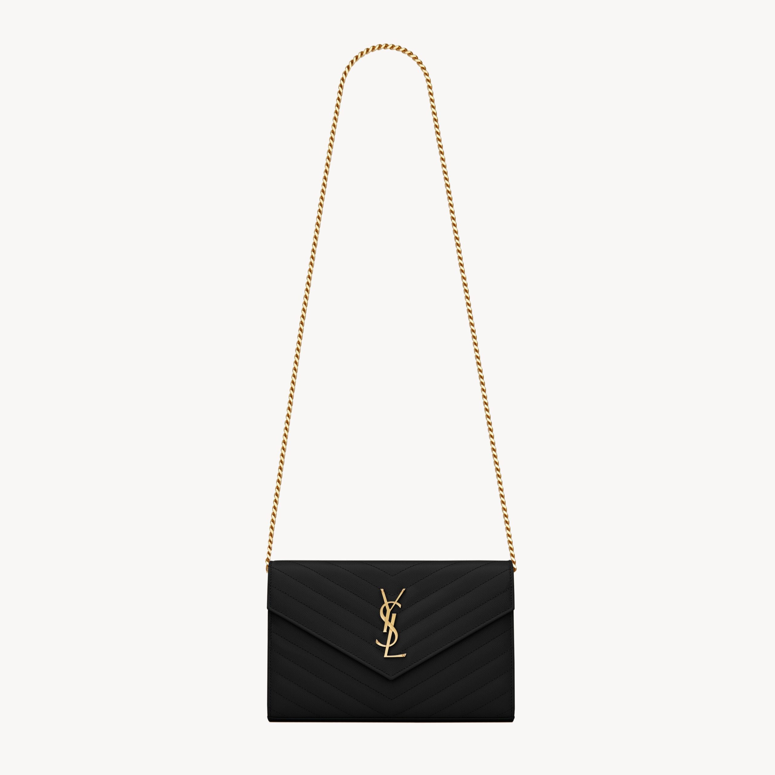 CLASSIC CHAIN WALLET, GRAIN DE POUDRE LEATHER – BLACK / GOLD