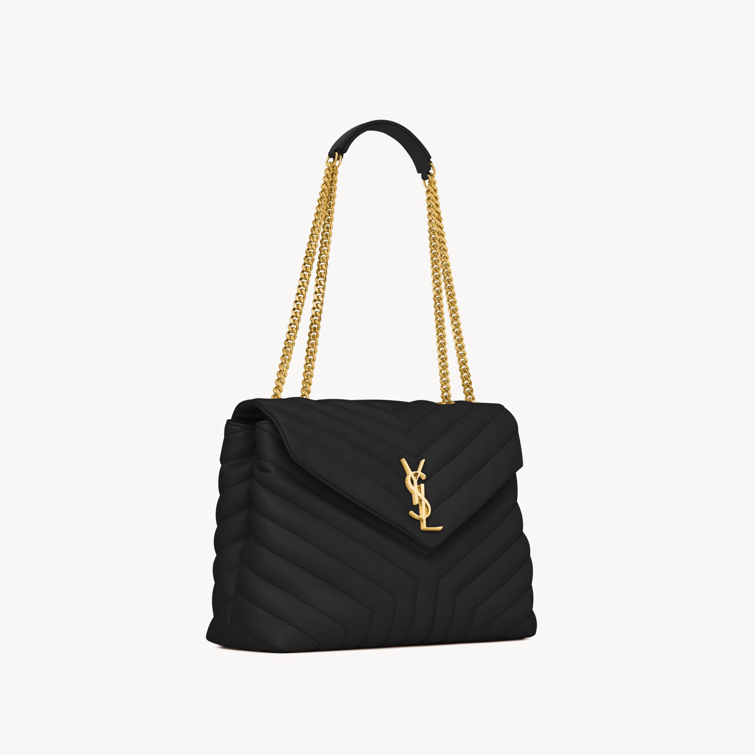 MEDIUM QUILTED SHOULDER BAG, LAMBSKIN – BLACK