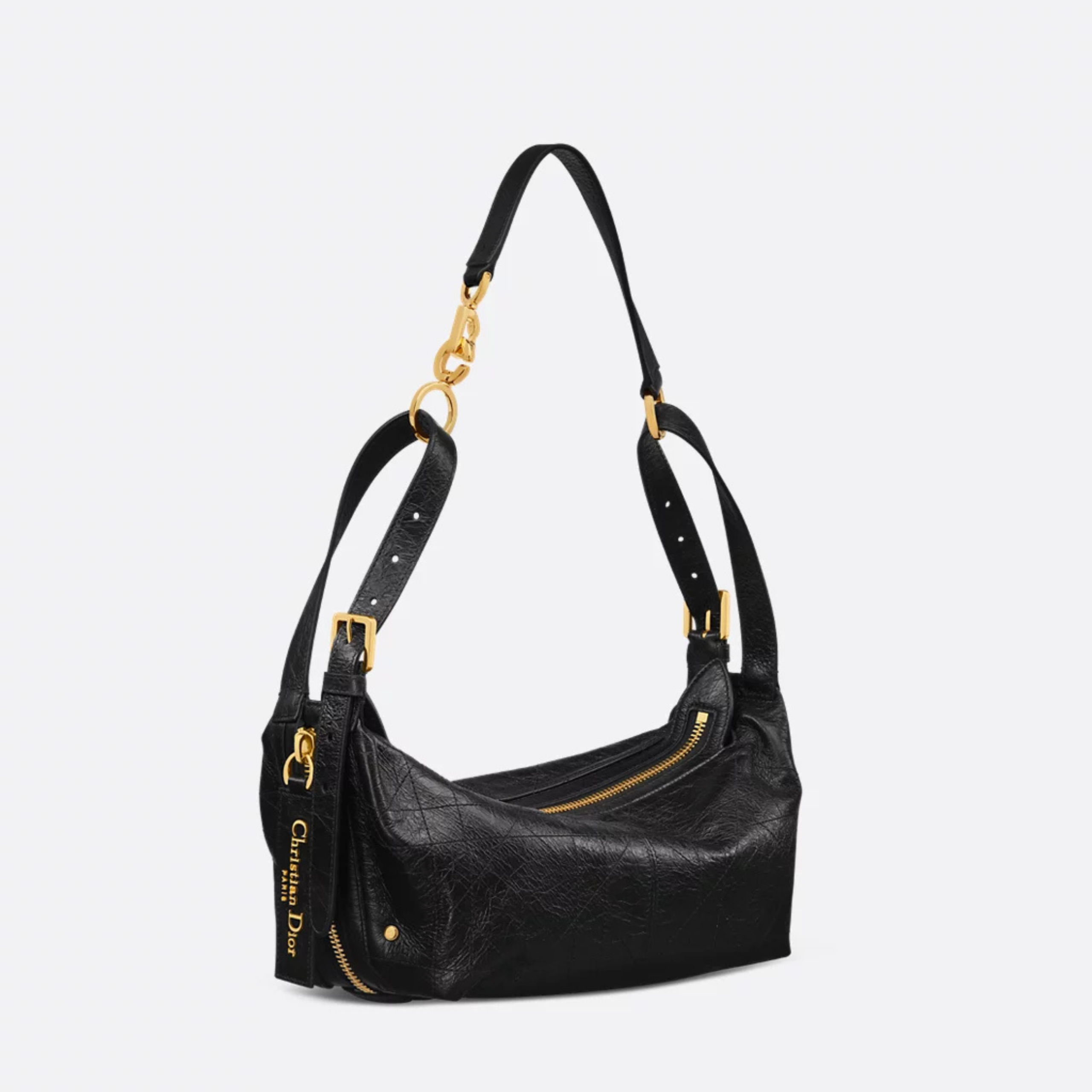SMALL SHOULDER BAG, CRINKLED CALFSKIN – BLACK