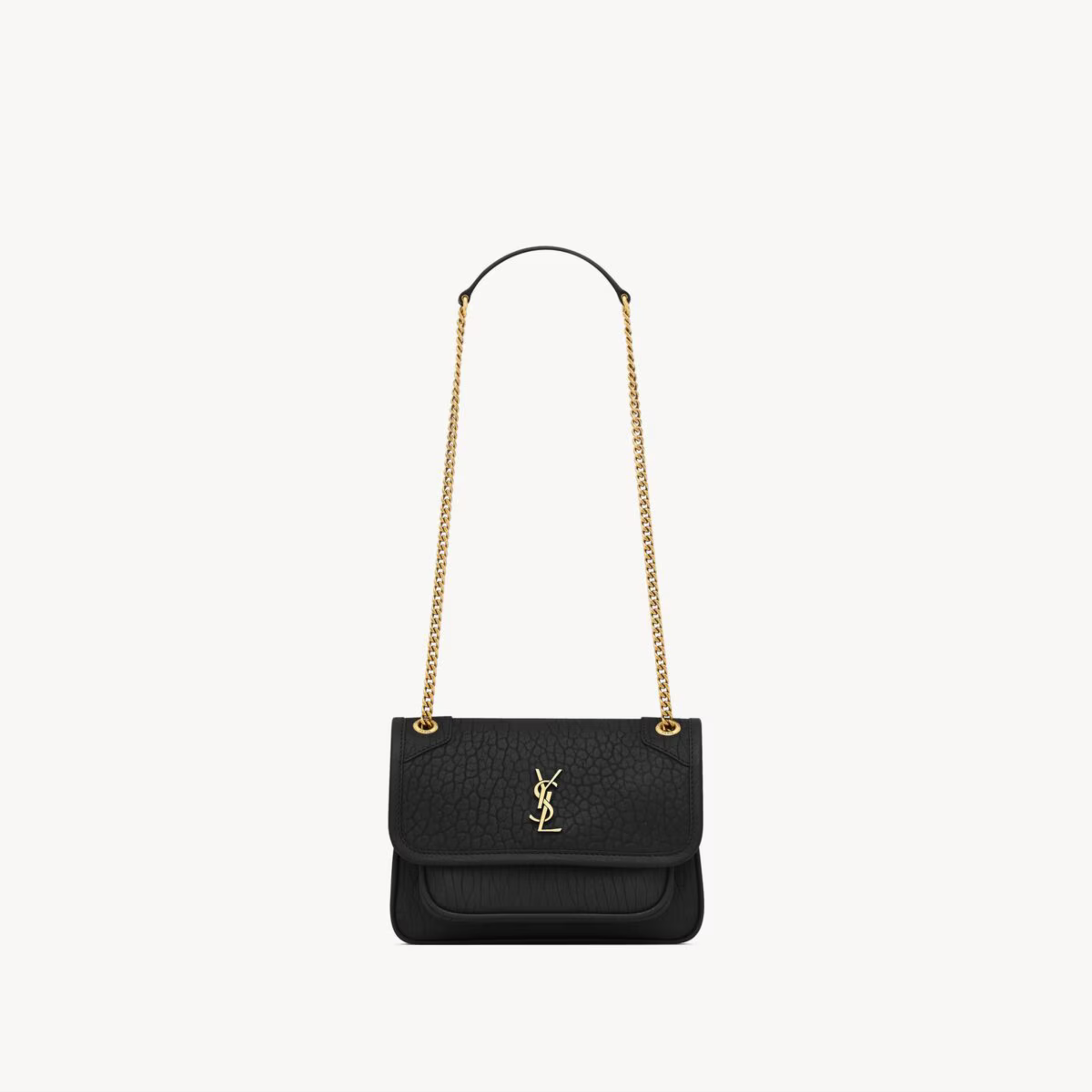 MINI SHOULDER BAG, GRAINED LAMBSKIN – BLACK