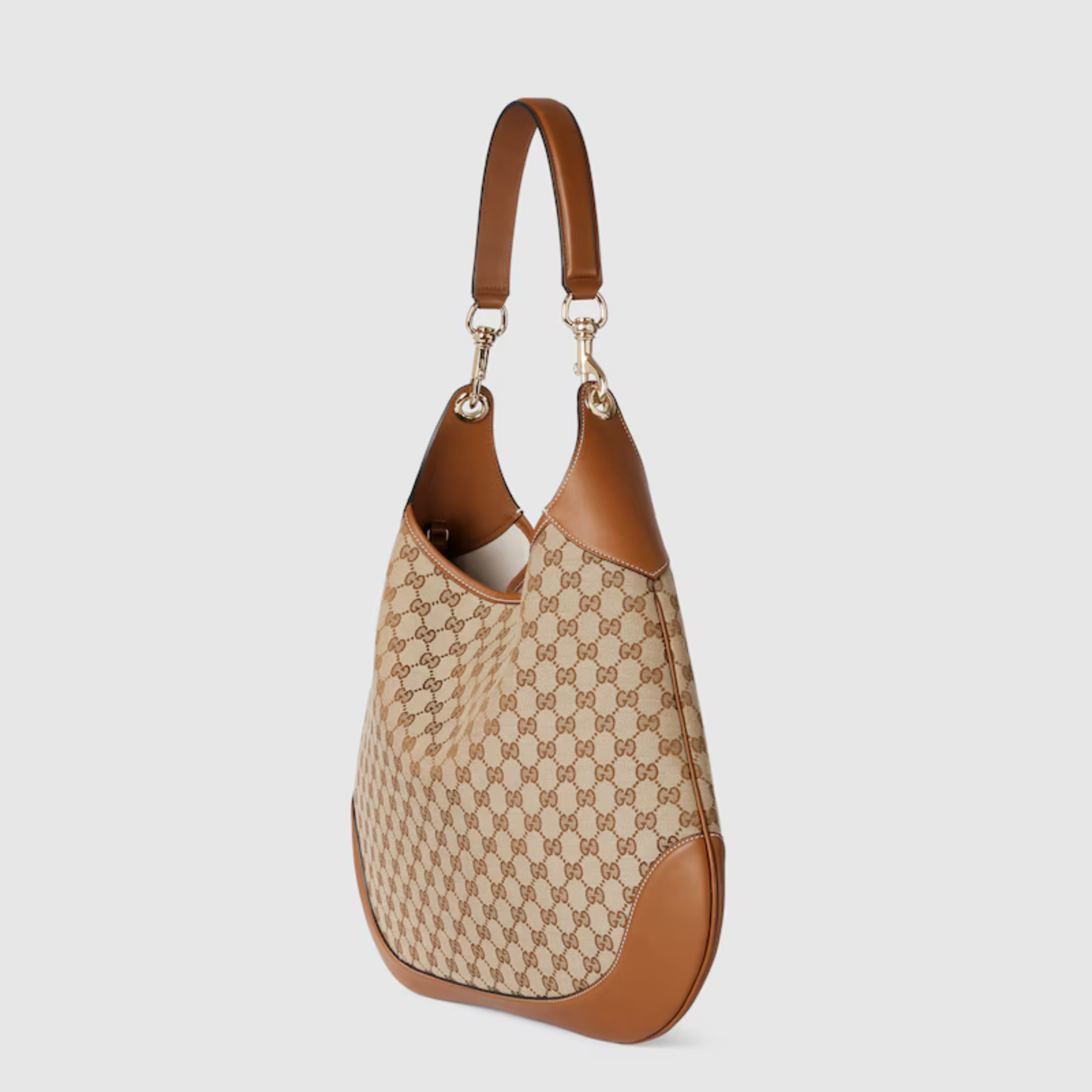 LARGE SHOULDER BAG, CANVAS – BEIGE AND DARK BROWN