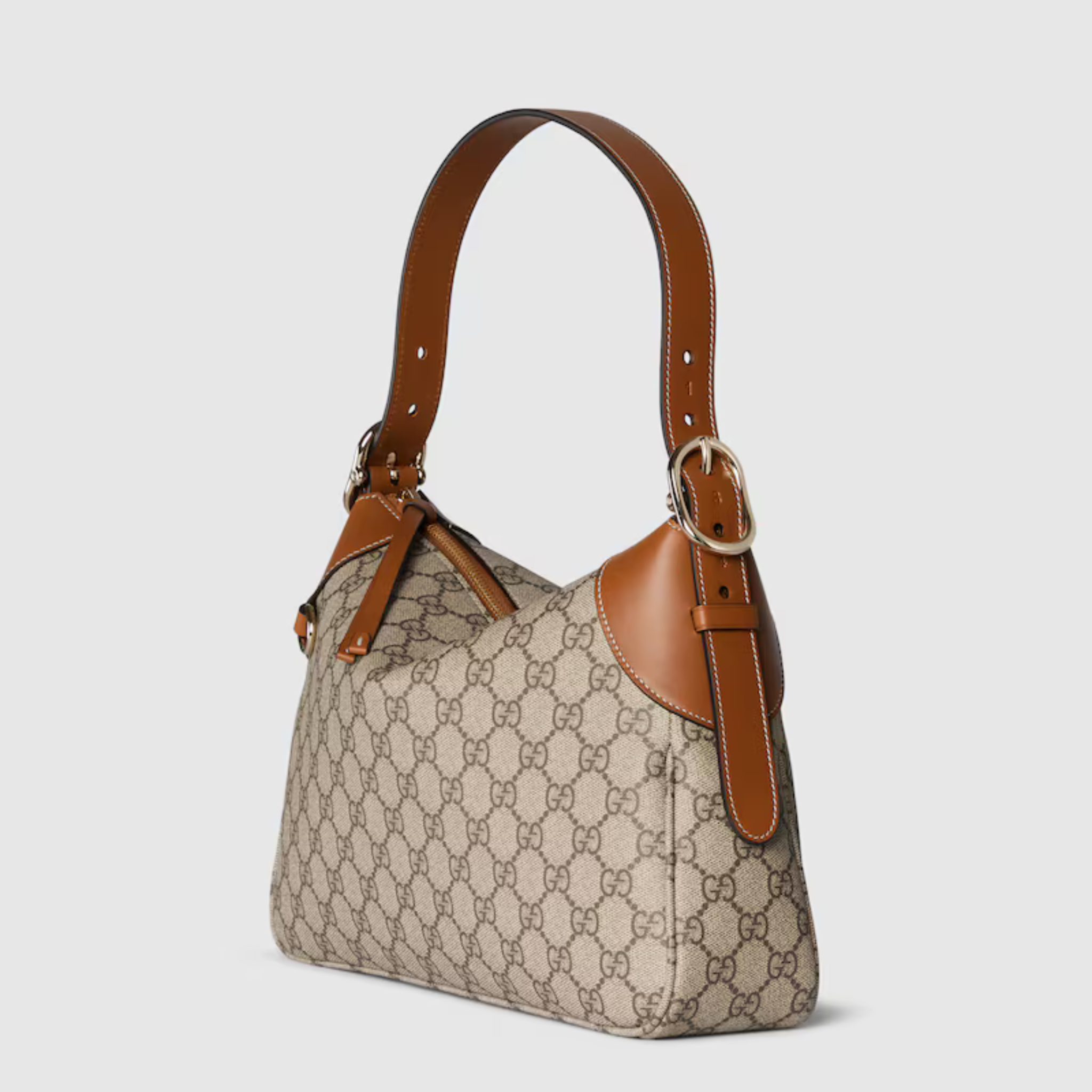 MEDIUM SHOULDER BAG – BEIGE AND DARK BROWN