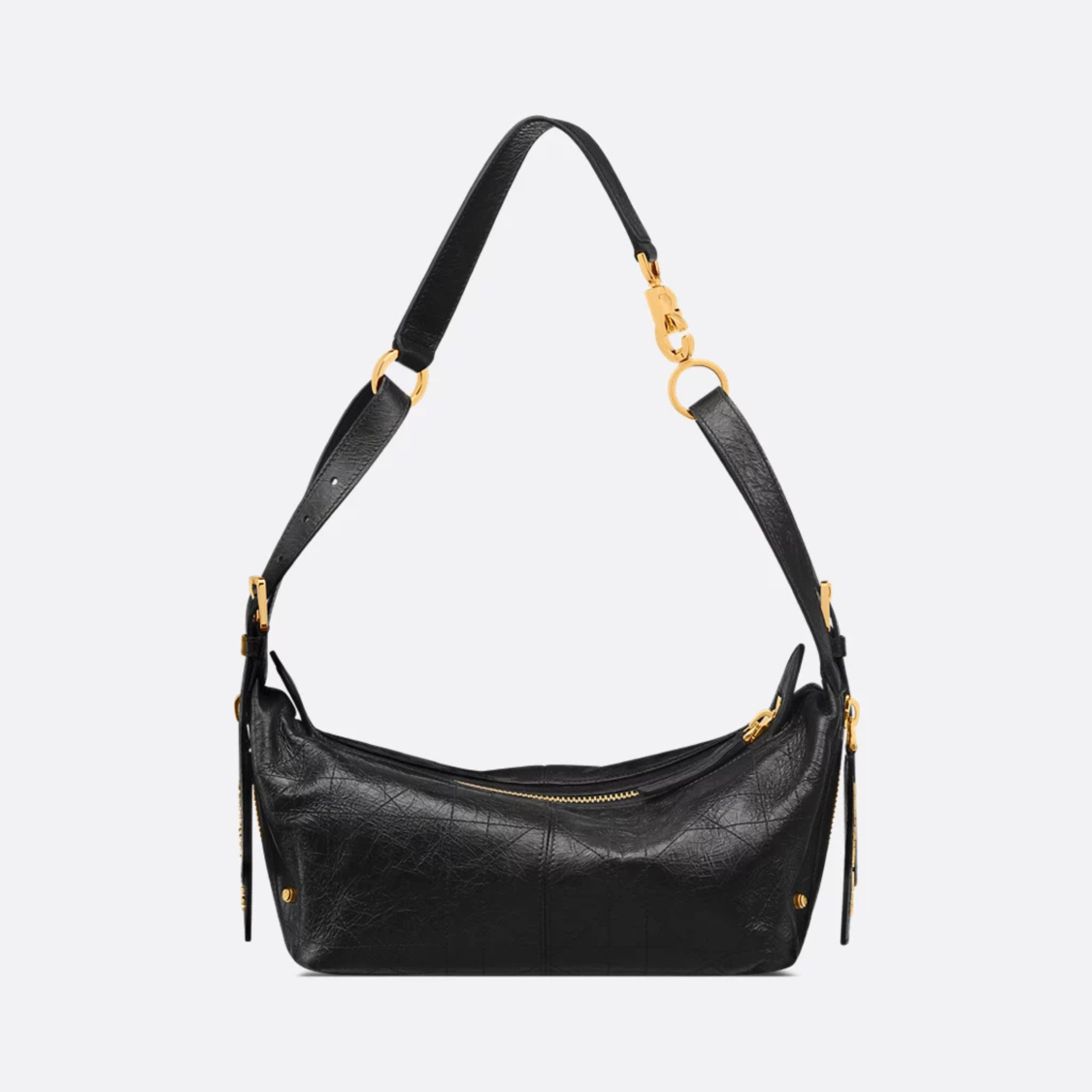 SMALL SHOULDER BAG, CRINKLED CALFSKIN – BLACK
