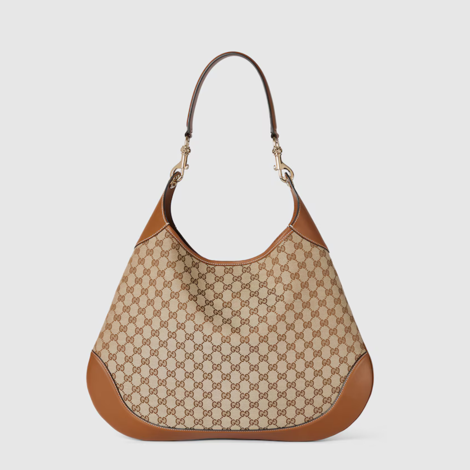 LARGE SHOULDER BAG, CANVAS – BEIGE AND DARK BROWN