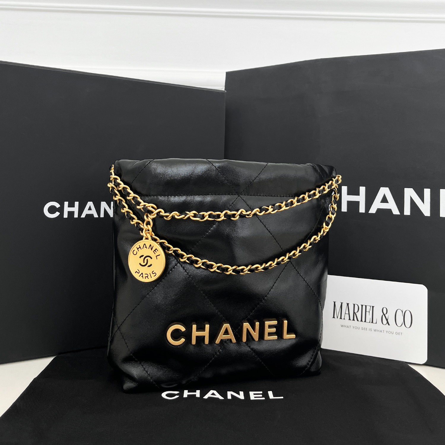 MINI HANDBAG, SHINY CALFSKIN – BLACK