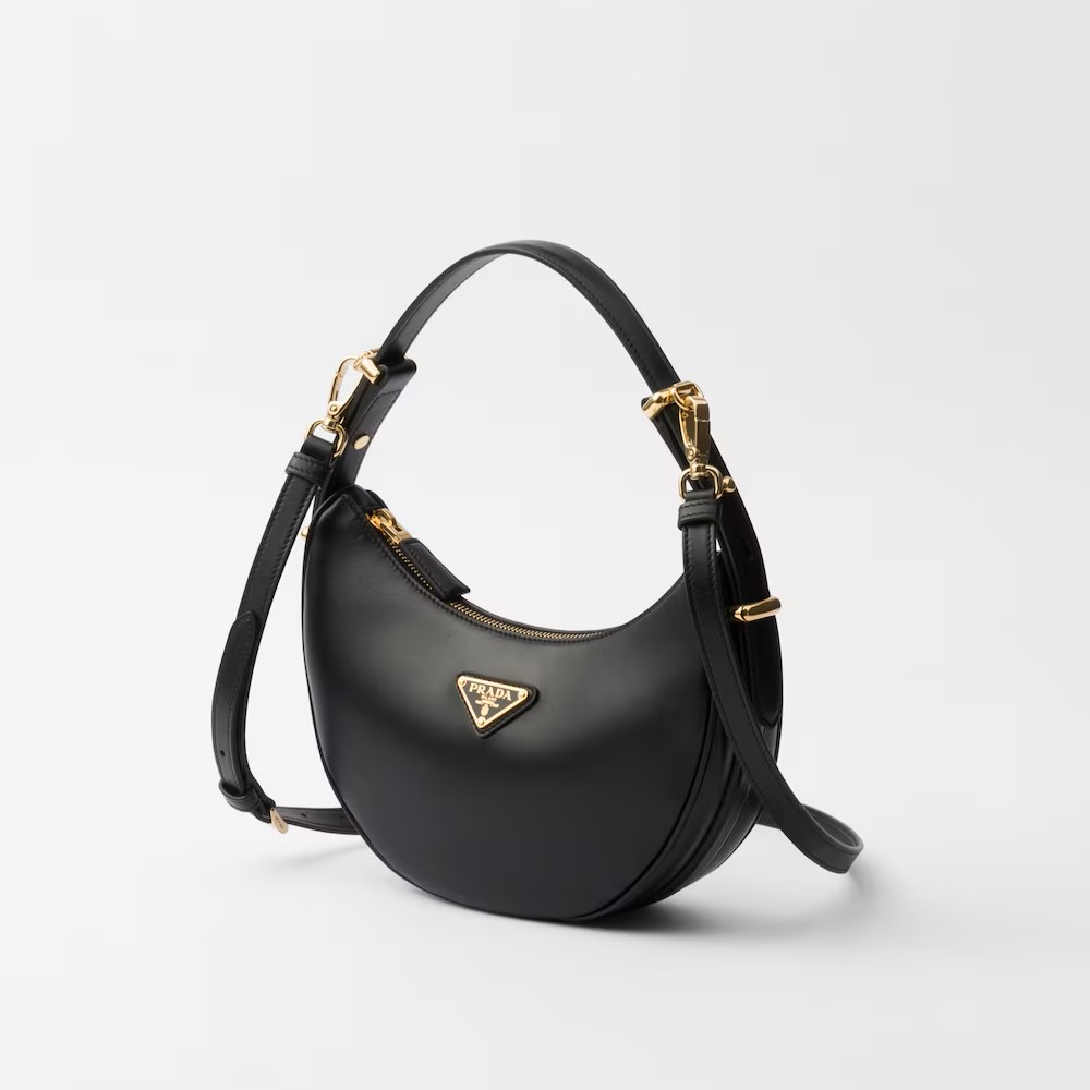 SMALL LEATHER SHOULDER BAG, CALFSKIN – BLACK
